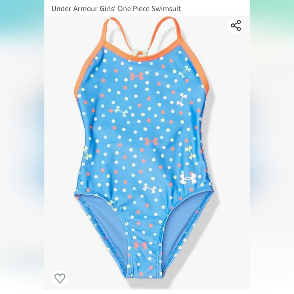 Under Armor Girls size 14 One Piece Swimming Suit in blue orange and gre…